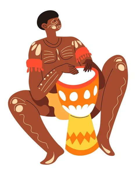 Племенные Традиции Культура Африканской Страны Изолированный Мужской Персонаж Играющий Барабанах — стоковый вектор