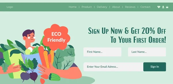 Eco Friendly Products Ingredients Cooking Shop Store Online Farmer Market — Stok Vektör