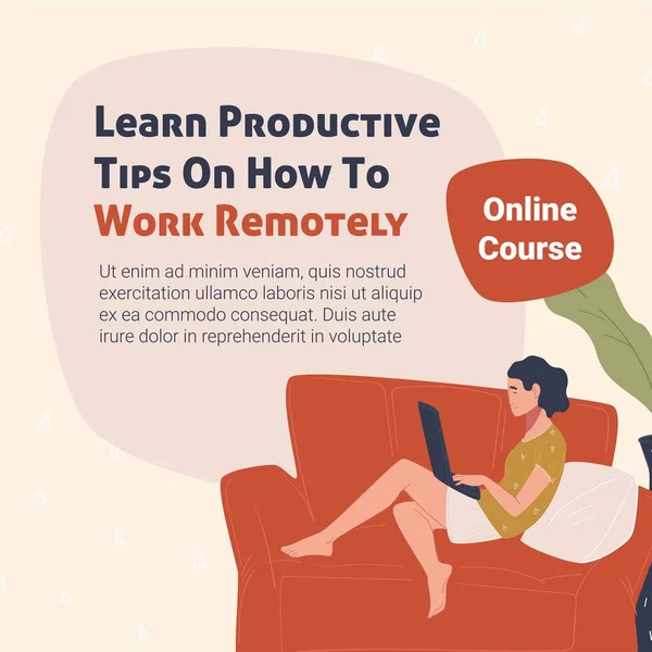 Online Course Tips How Work Remotely Education Obtaining Knowledge Woman — Stockový vektor