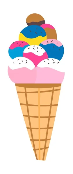 Summer Dessert Refreshment Heat Isolated Ice Cream Crunchy Cone Scoops — Archivo Imágenes Vectoriales