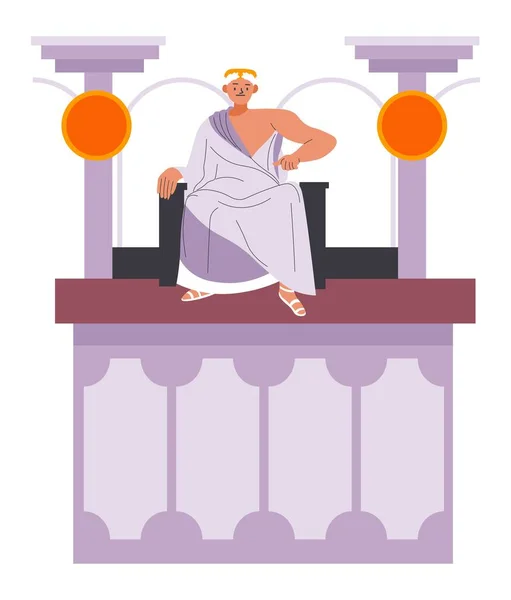 Ruler Roman Empire Ancient Male Character Sitting Amphitheater Watching Gladiator — Vector de stock