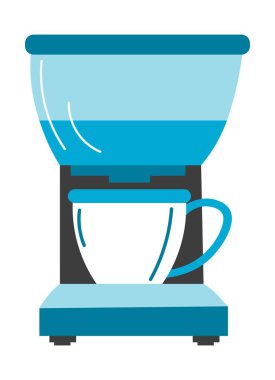 Ev için mutfak elektrikli aletleri, fincanlı izole kahve makinesi. Kahvaltı için lezzetli içecekler, paslanmaz çelikten modern teknolojiler. Düz biçim illüstrasyonunda vektör