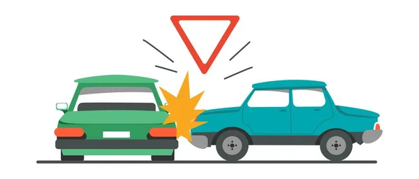 Automobile Crash Damaged Cars Collisions Accidents Road Sign Vehicles Flame — Stockový vektor