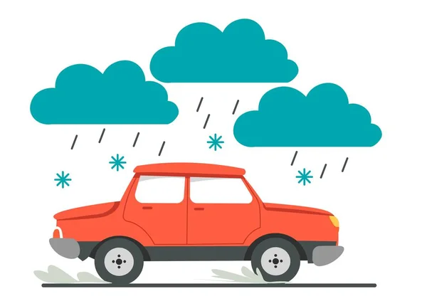 Bad Weather Conditions Driving Vehicles Slippery Road Risk Traffic Crash — ストックベクタ