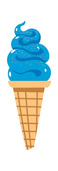 Замороженный Десерт Подается Хрустящем Вафельном Конусе Изолированном Голубом Мороженом Брызгами — стоковый вектор