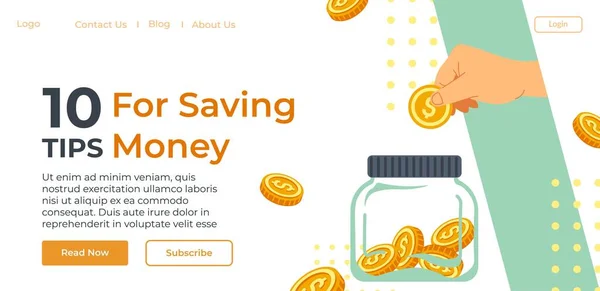 Tips Recommendations Saving Money Website Page Information Controlling Budget Investment — Archivo Imágenes Vectoriales