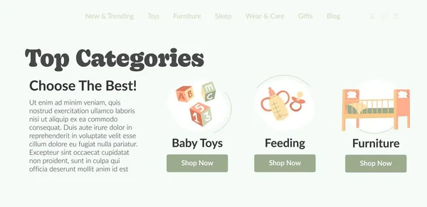 Choose Best Baby Toys Feeding Furniture Clothes Newborn Children Top — Image vectorielle