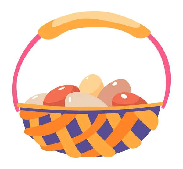 Farming Agriculture Isolated Woven Basket Handle Filled Eggs Organic Nutrition — Image vectorielle