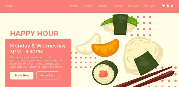 Monday Wednesday Happy Hour Sushi Set Discount Sale Restaurants Cafes — Vetor de Stock