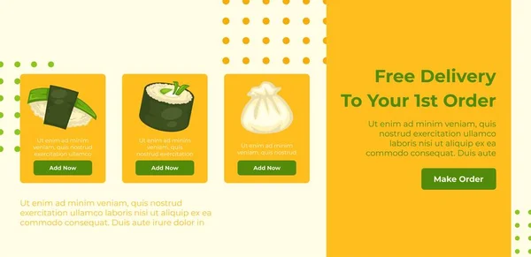 Pida Sushi Por Primera Vez Obtenga Entrega Gratuita Restaurantes Cafeterías — Vector de stock