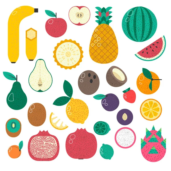 고이국적 과일들은 채식주의자와 채식주의자들을 유기농 고립된 조합입니다 워터멜 바나나 코코넛 — 스톡 벡터
