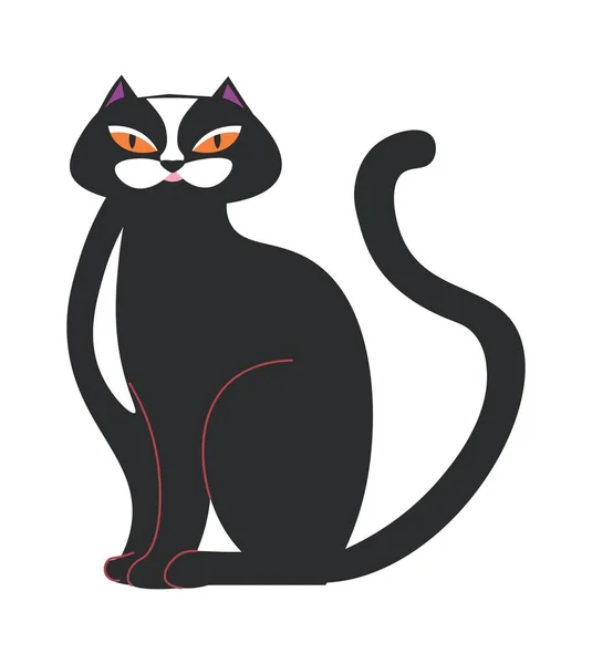 Meowing Black Cat Long Tail Isolated Domestic Animal Feline Pet — Vetor de Stock