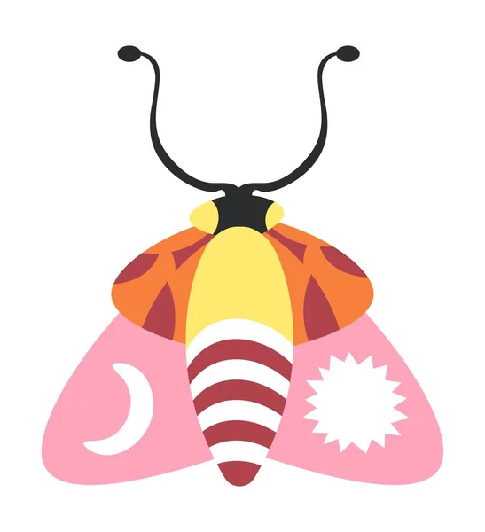 Moth or butterfly, isolated insect animal with mysterious signs on wings. Magic and occult creature, sun and crescent moon. Wildlife and wilderness, tattoo of bug with antennas. Vector in flat style