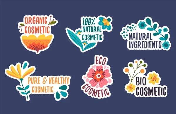 Organické Kosmetické Propagační Nálepky Design Set Kolekce Etiket Přírodních Krás — Stockový vektor