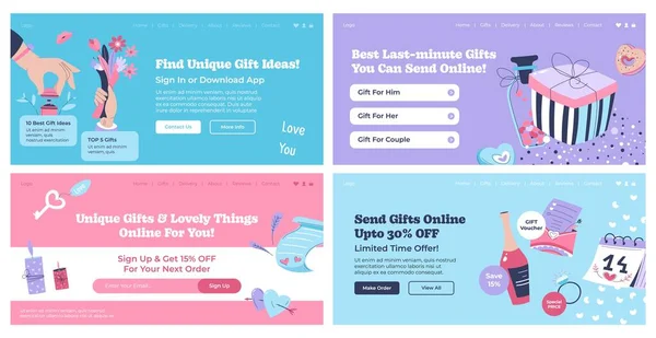 Landing Banner Set Gift Shop Advertising Web Page Collection Retail — Stok Vektör