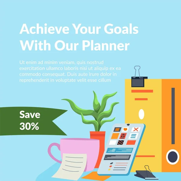 Planners Organizers Achieving Goals Plan Personal Work Life Timetable Schedule — 图库矢量图片