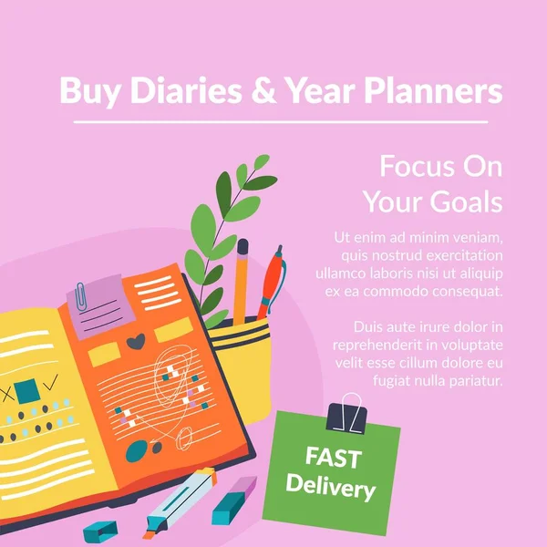 Purchase Year Planners Diaries Focus Your Goals Meet Deadlines Scheduler — Archivo Imágenes Vectoriales