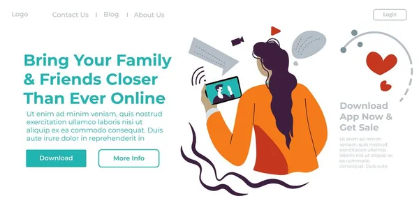 Smartphone Video Application Chatting Family Friends App Talking Distance Modern — Wektor stockowy