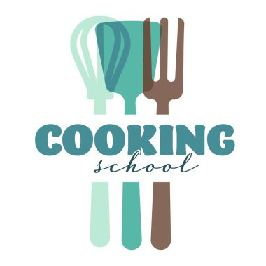Cooking Class template logo with spatula. Modern design poster. Logo, Poster for food studio, cooking courses, culinary school. Vector illustration