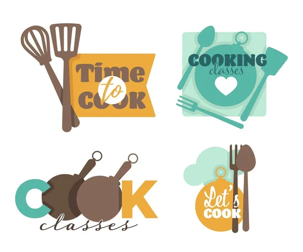 Cooking School Classes Isolated Icons Vector Whisk Spatula Plate Chef — Stock Vector