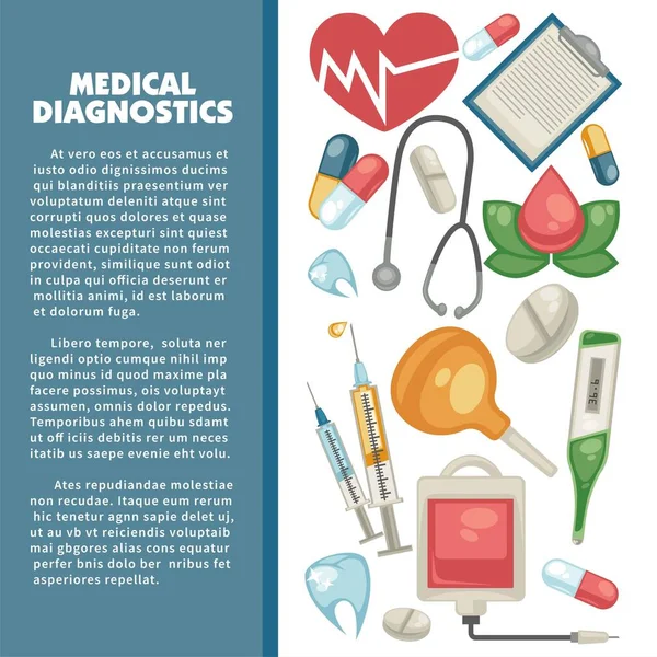 Medical Diagnostics Treatment Healthcare Pills Medical Tools Pharmacy Vector Heart — Stockvector