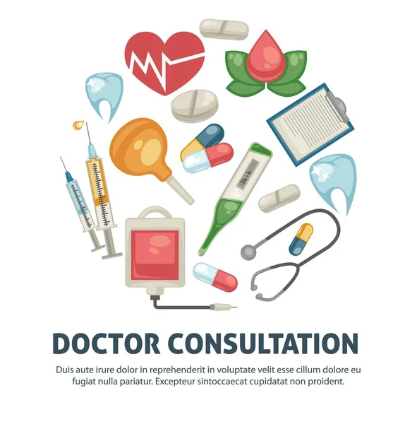Online Doctor Consultation Medicine Treatment Healthcare Medical Tools Pharmacy Vector — Stockvector