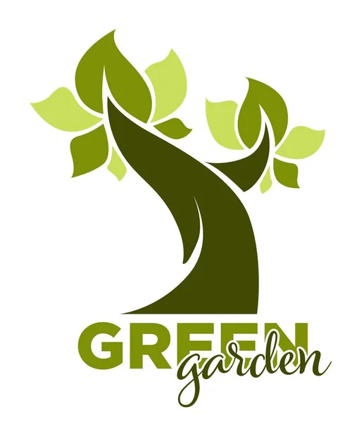 Green Garden Isolated Icon Plants Vector Spade Forks Watering Can — Image vectorielle