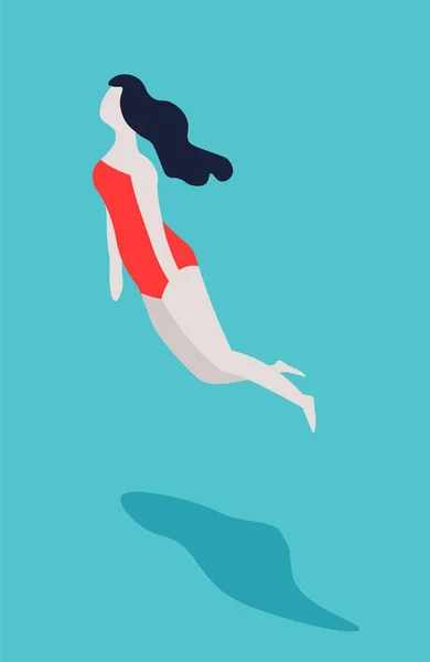 Chica Bikini Mujer Traje Baño Nadando Piscina Personaje Femenino Vectorial — Archivo Imágenes Vectoriales