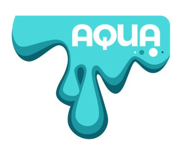 Water splash and text sample logo and emblem. Vector isolated drops of different shape colored liquids with info logotypes organic ingredients and minerals creative fonts in flat style.