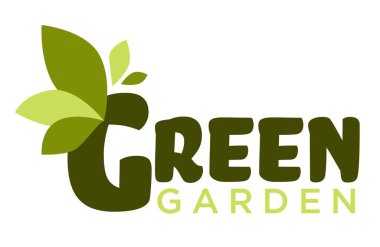 İzole edilmiş yeşil bahçe ikonu bahçe bitkileri vektör kürek ve çatal sulama teneke yapraklar ve dallar amblem ve logo büyütme ve toprak işleme ekipmanları yeşillik ve filiz.