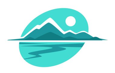 Dağlar, izole edilmiş ikon simgeleri, vektör okyanus tepeleri ve vadi amblemleri ya da logo ağaçları ve güneş doğası ve çevre kayaları ve kıyı manzaraları..