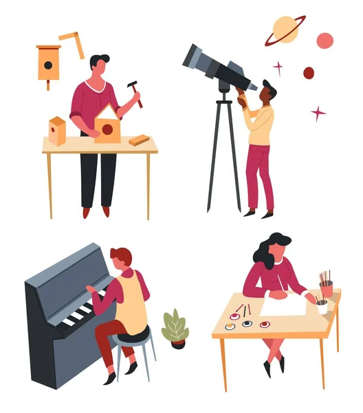 Hobbies Leisure Activity Pastime Art Entertainment Vector Handmade Craft Telescope — Vector de stock