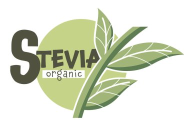 Stevia tatlandırıcı vektör logo şablonu. Sağlıklı beslenme ve organik ürün etiketinin yerine yeşil şeker yaprağı. Vektör izole edilmiş simgesi