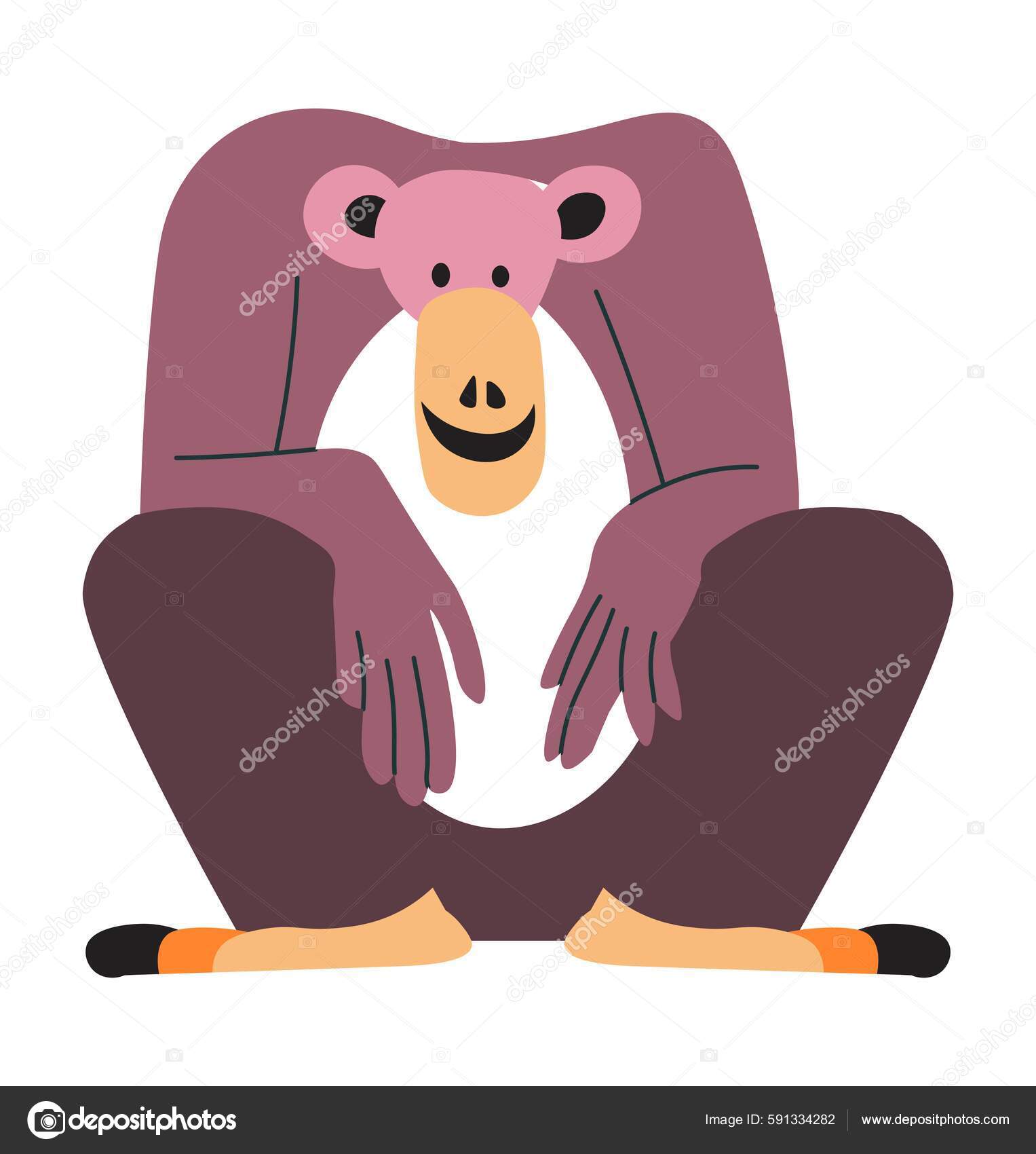 Ilustração vetorial desenhada à mão com alto detalhe de macaco sentado, desenho  realista, esboço
