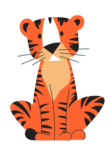 Wild Feline Animal Stripes Fur Coat Isolated Tiger Cute Cartoon — Vector de stock