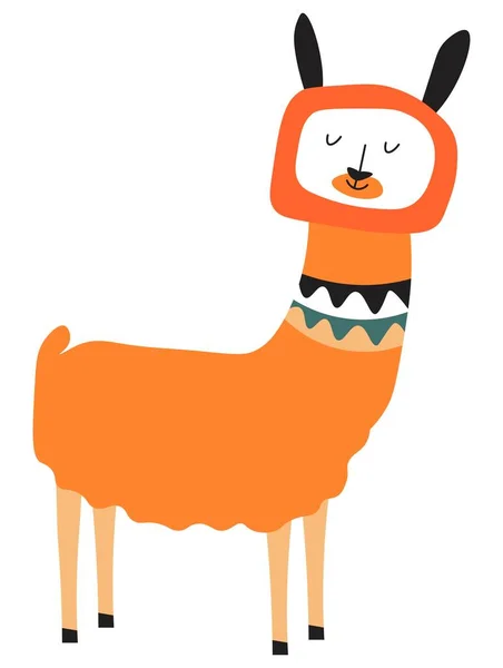 Alpaka Porträt Niedliche Comicfigur Isoliertes Peruanisches Lama Säugetier Mit Wolle — Stockvektor