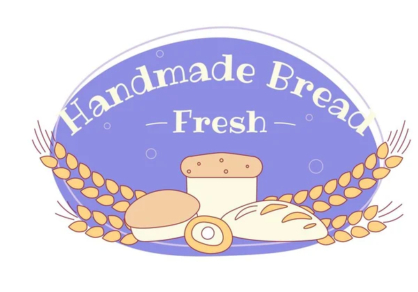 Fresh Bread Handmade Crafted Product Cooked Sale Isolated Badge Emblem — Vettoriale Stock