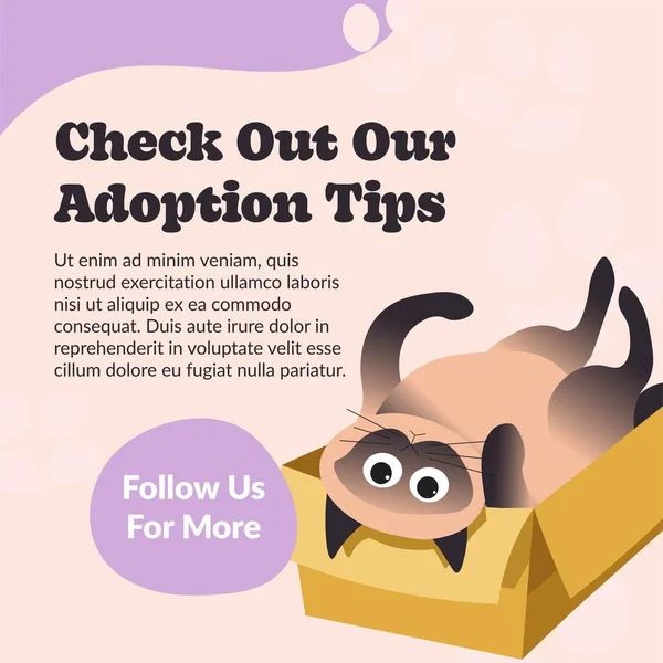 Follow Adoption Tips Adopt Pet Charity Organizations Banner Poster Kitten — Stockový vektor
