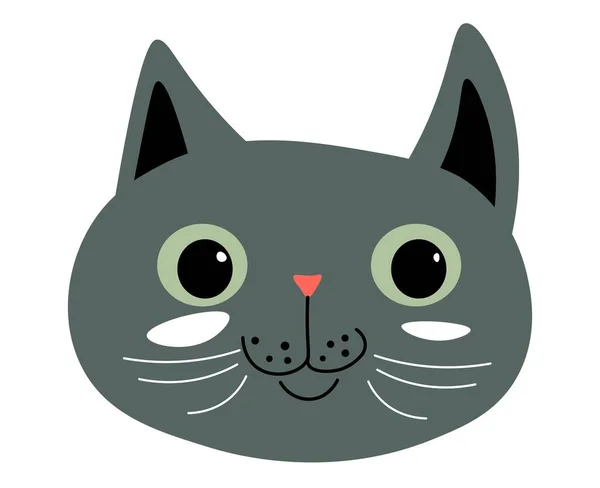 Portrait Cute Kitty Long Whiskers Isolated Muzzle Feline Animal Grey — 스톡 벡터