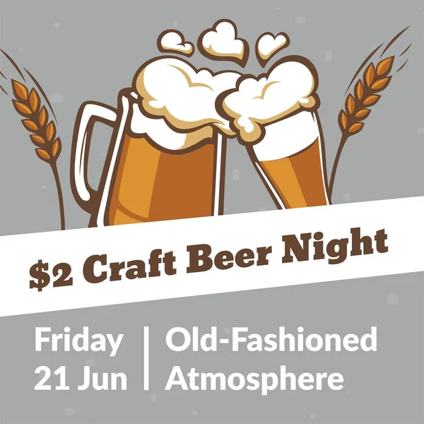 Old Fashioned Atmosphere Craft Beer Night Meeting Alcoholic Drinks Lovers —  Vetores de Stock