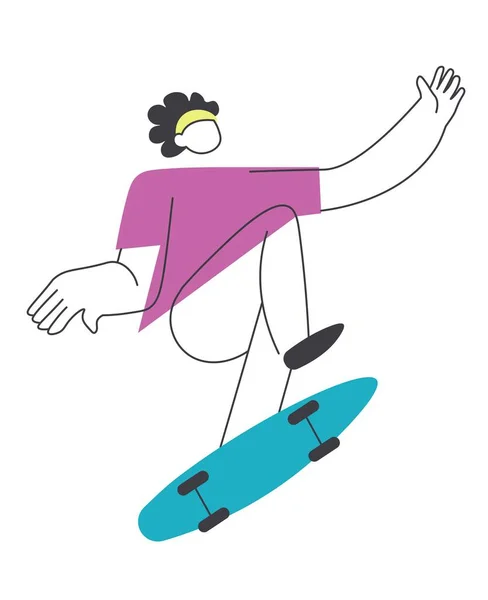 Teenager Skating Skateboard Isolated Personage Leading Active Lifestyle Hobby Character — Image vectorielle
