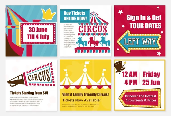 Social Media Set Circus Shop Advertising Buy Ticket Online Family — Stockvector