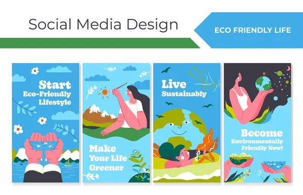Eco Friendly Life Concept Network Story Set Social Media Collection — Stockvektor