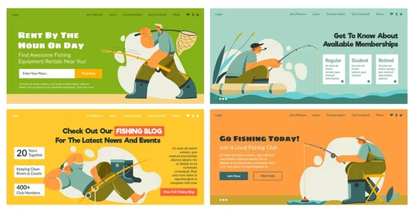 Web Page Set Join Local Fishing Club Offer Landing Banner — ストックベクタ