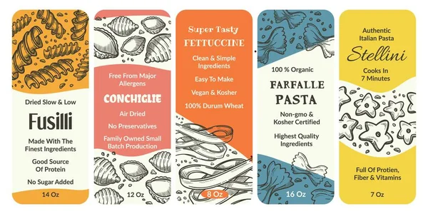 Italian Pasta Label Set Product Package Design Tag Emblem Collection — Archivo Imágenes Vectoriales