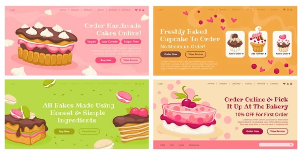 Web Banner Set Bakery Cake Advertising Order Online Fresh Handmade — Διανυσματικό Αρχείο