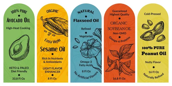 Template Package Design Organic Oil Product Natural Pure Avocado Sesame — Stockový vektor