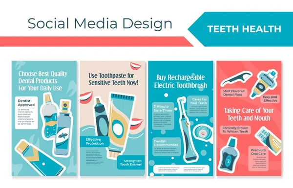 Social Media Story Design Teeth Health Product Dental Paste Toothbrush — Archivo Imágenes Vectoriales