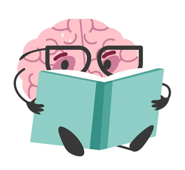 Mind Personage Wearing Glasses Reading Book Enjoying Literature Developing Skills — Διανυσματικό Αρχείο