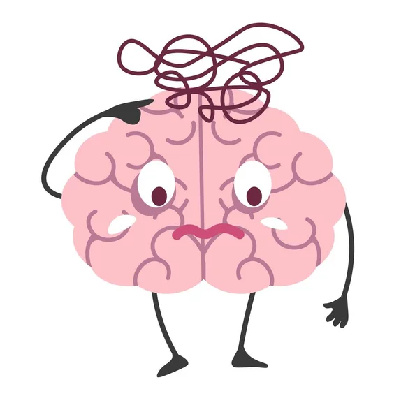 Baffled Mind Character Isolated Puzzled Brain Cartoon Character Brainstorming Confused — Stock vektor